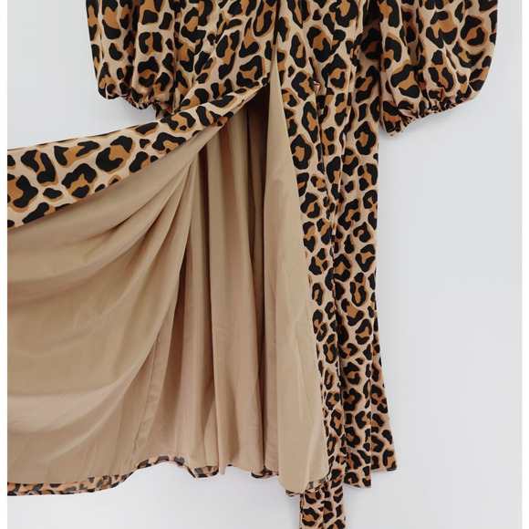 Kate Spade Leopard Print Wrap Dress Brown Crepe HOCO 80s Mob Old Money - Picture 13 of 16